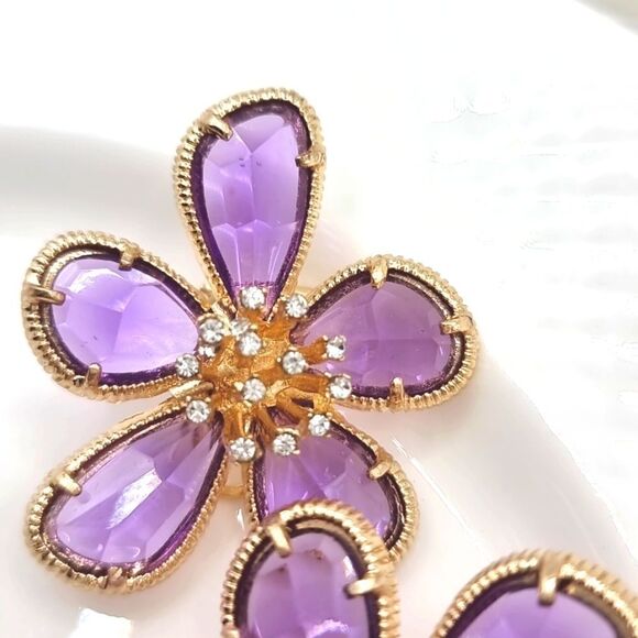 New 18k ANTHROPOLOGIE FLORAL TAPESTRY crystal glass flower earrings - Picture 6 of 11